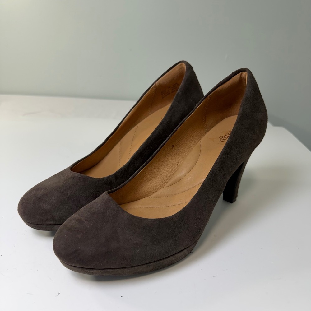Clarks‎ Indigo Womens Brown Suede Platform Pumps Round Toe Heels 63123 Size 9M